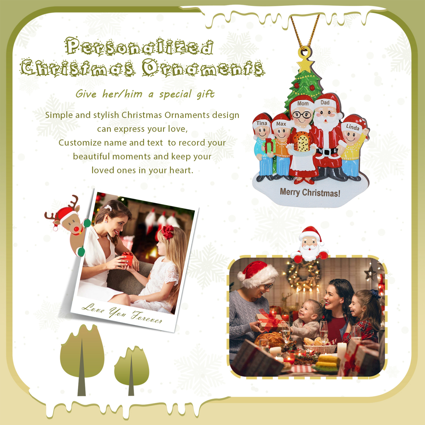 Grandparents Grandchildren Personalised Christmas Ornament with Custom 5 Names Family Wooden Ornament-Jessemade AU