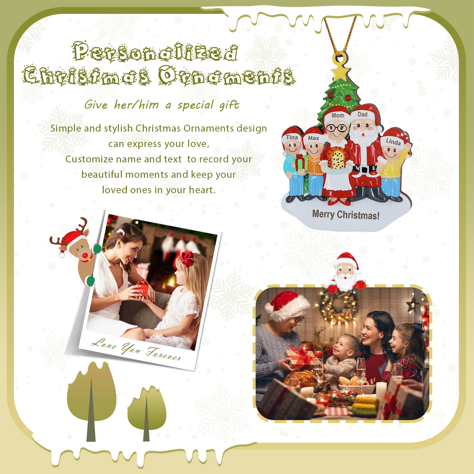 Grandparents Grandchildren Personalised Christmas Ornament with Custom 5 Names Family Wooden Ornament-Jessemade AU