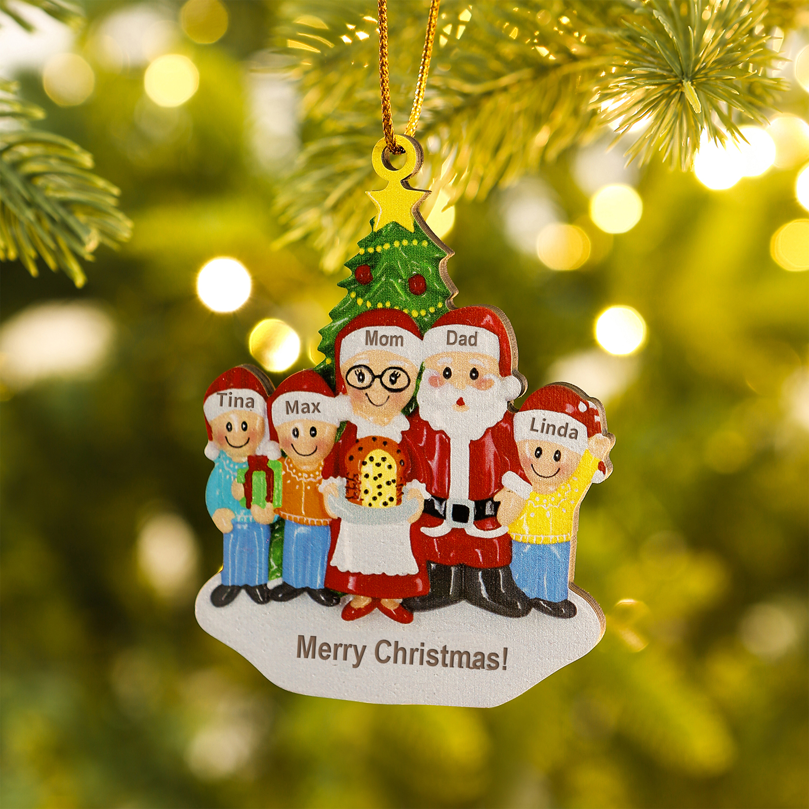 Grandparents Grandchildren Personalised Christmas Ornament with Custom 5 Names Family Wooden Ornament-Jessemade AU