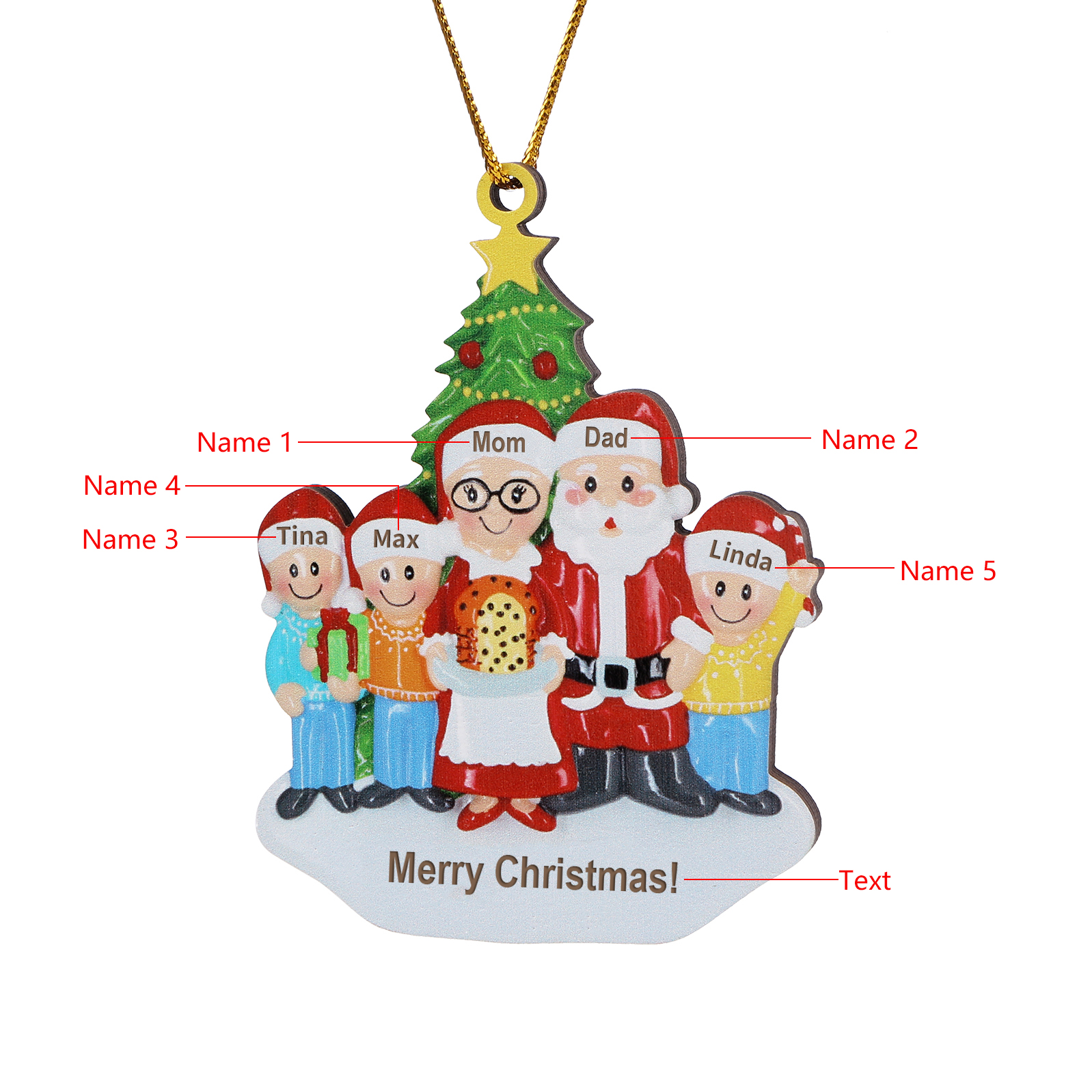 Grandparents Grandchildren Personalised Christmas Ornament with Custom 5 Names Family Wooden Ornament-Jessemade AU