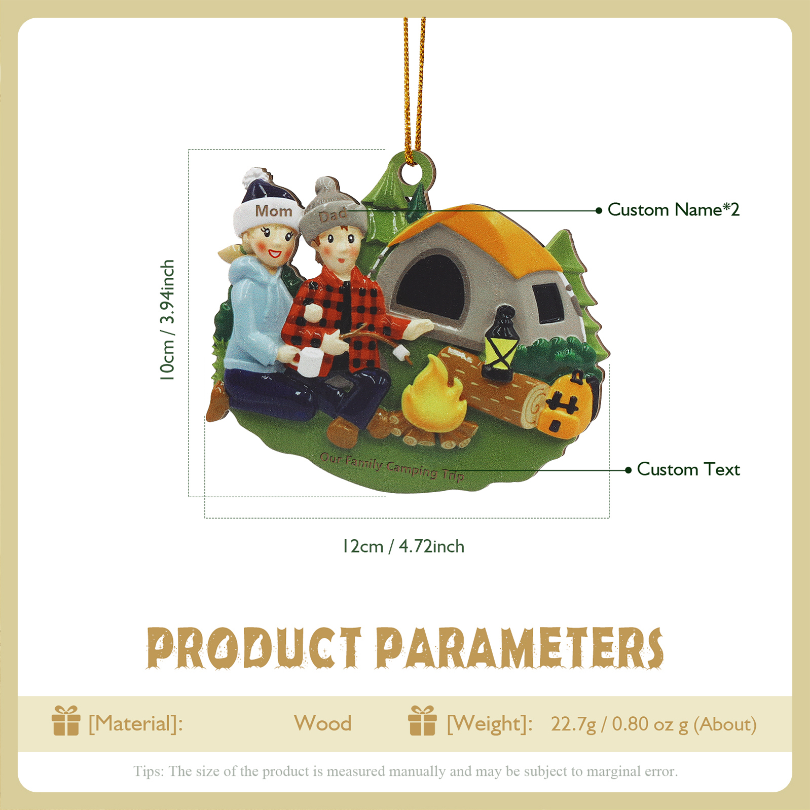 Personalised Wooden Camping Family Christmas Ornament with 2 Names-Jessemade AU