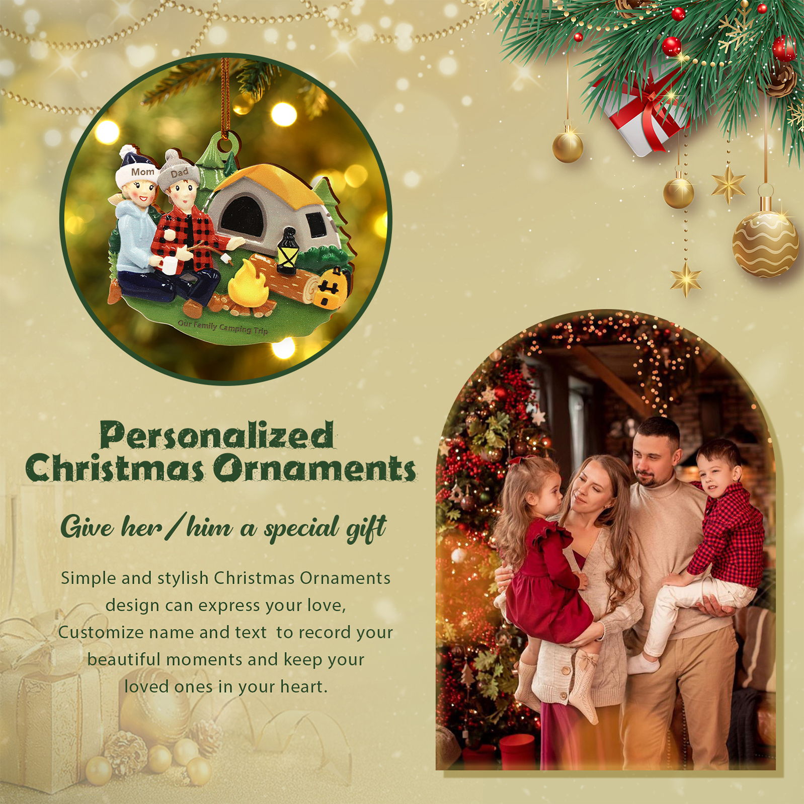 Personalised Wooden Camping Family Christmas Ornament with 2 Names-Jessemade AU