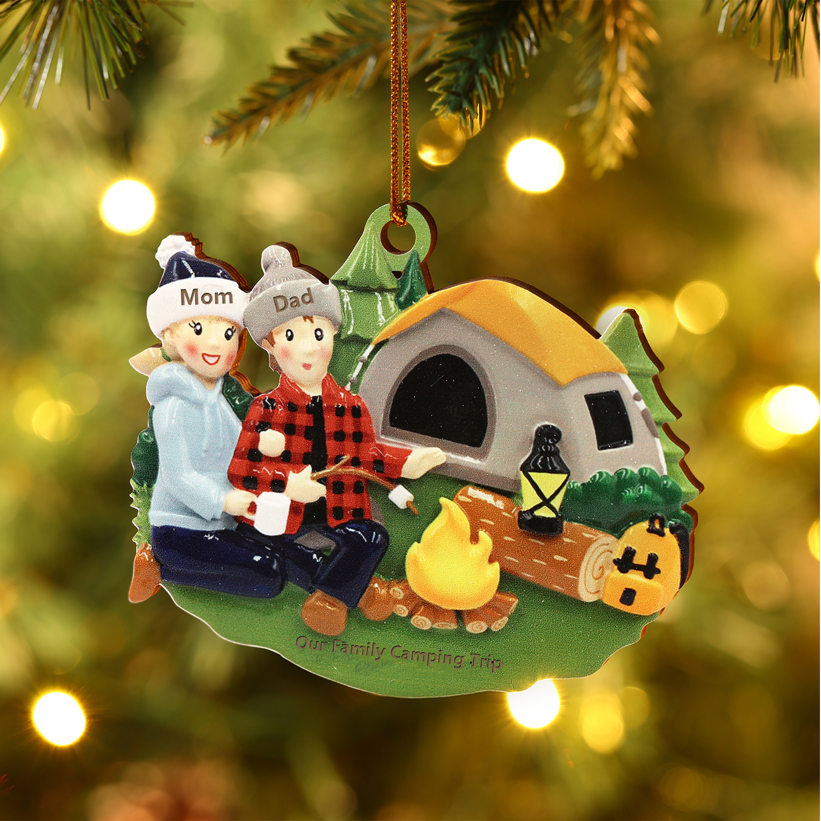 Personalised Wooden Camping Family Christmas Ornament with 2 Names-Jessemade AU