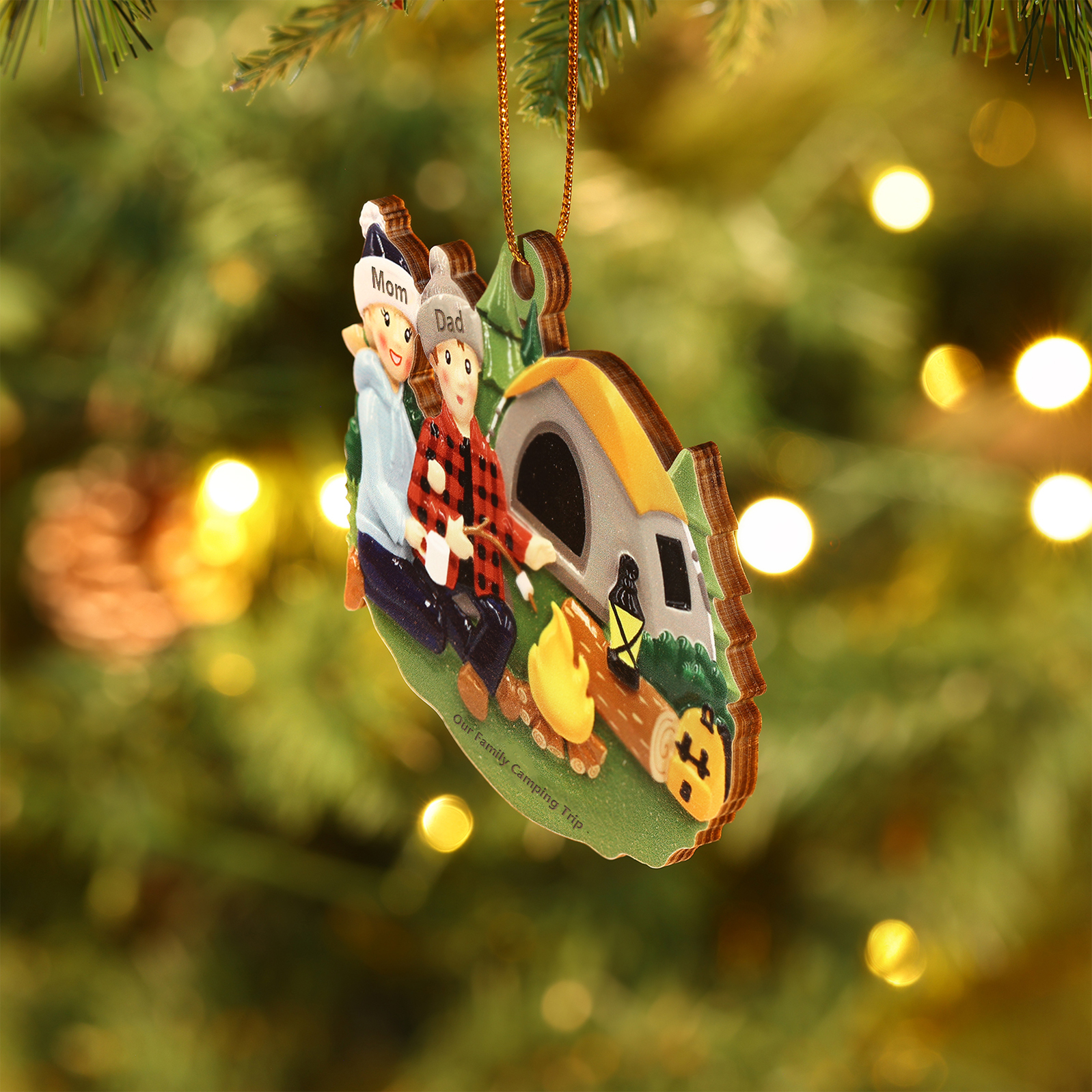 Personalised Wooden Camping Family Christmas Ornament with 2 Names-Jessemade AU