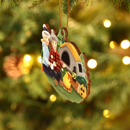 Personalised Wooden Camping Family Christmas Ornament with 2 Names-Jessemade AU