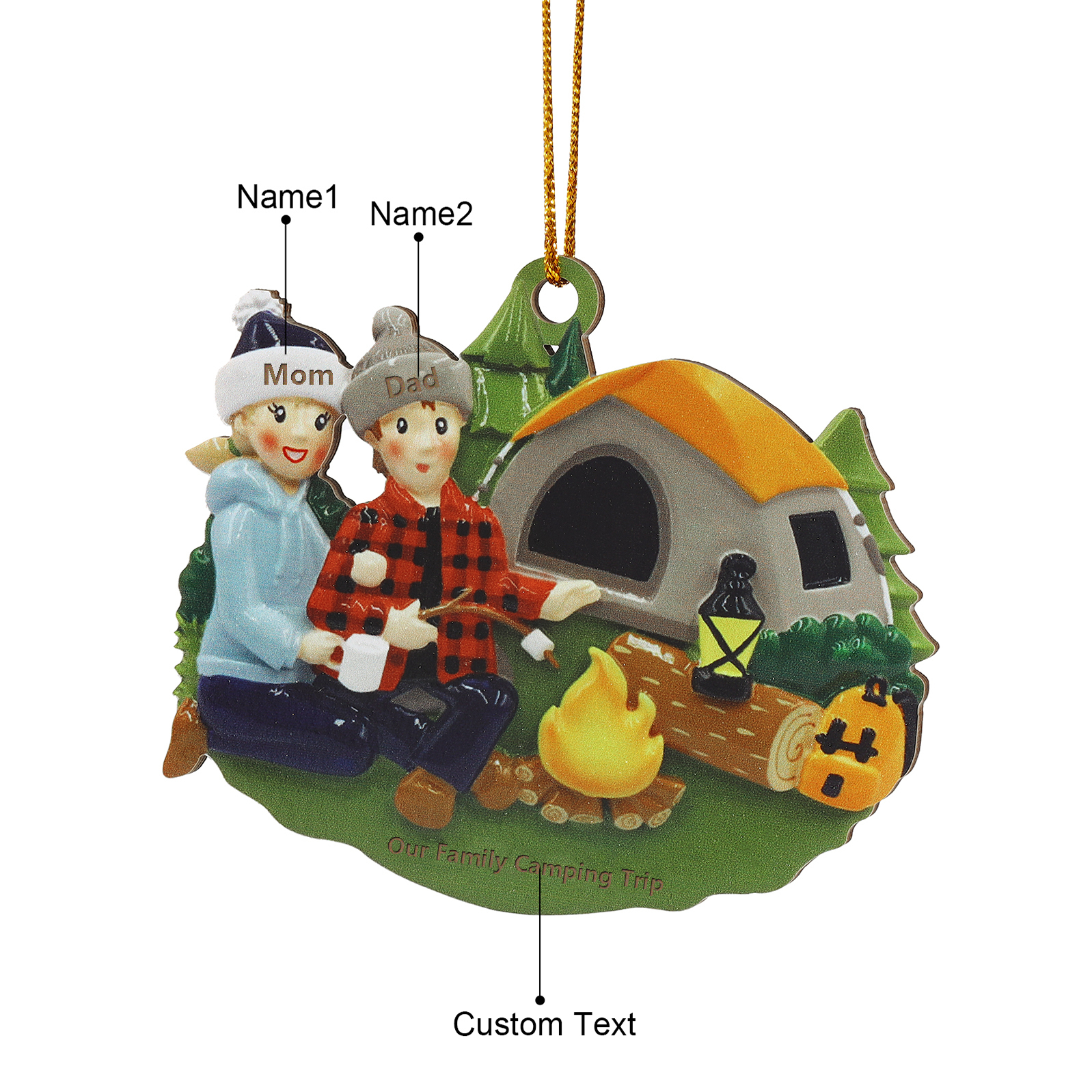 Personalised Wooden Camping Family Christmas Ornament with 2 Names-Jessemade AU