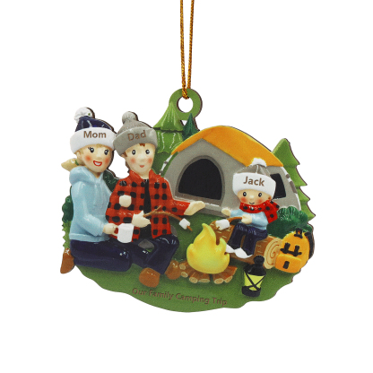 Personalised Wooden Camping Family Christmas Ornament with 3 Names Parents with 1 Kid-Jessemade AU