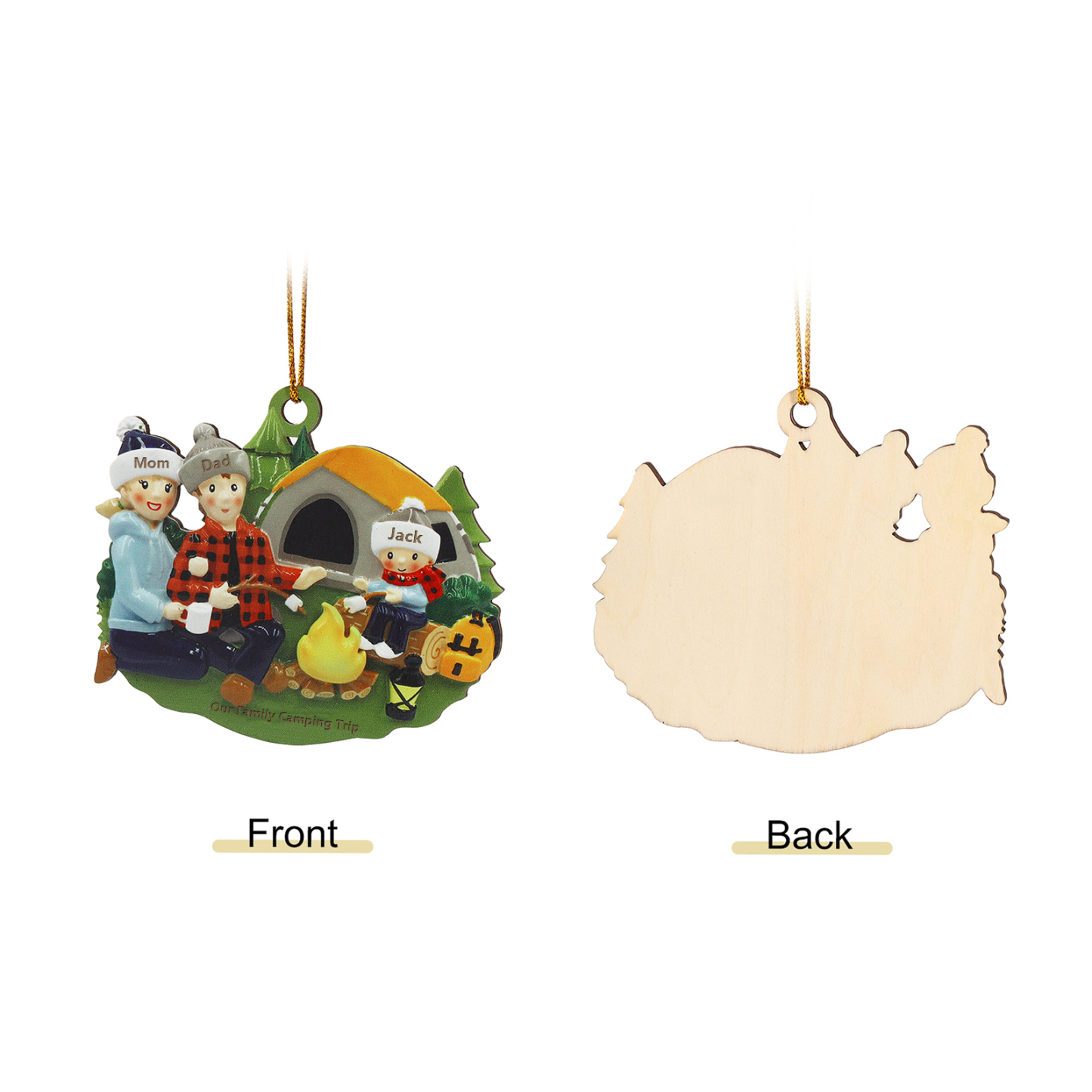 Personalised Wooden Camping Family Christmas Ornament with 3 Names Parents with 1 Kid-Jessemade AU