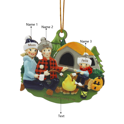 Personalised Wooden Camping Family Christmas Ornament with 3 Names Parents with 1 Kid-Jessemade AU