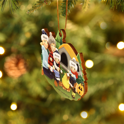 Personalised Wooden Camping Family Christmas Ornament with 4 Names Parents with 2 Kids-Jessemade AU