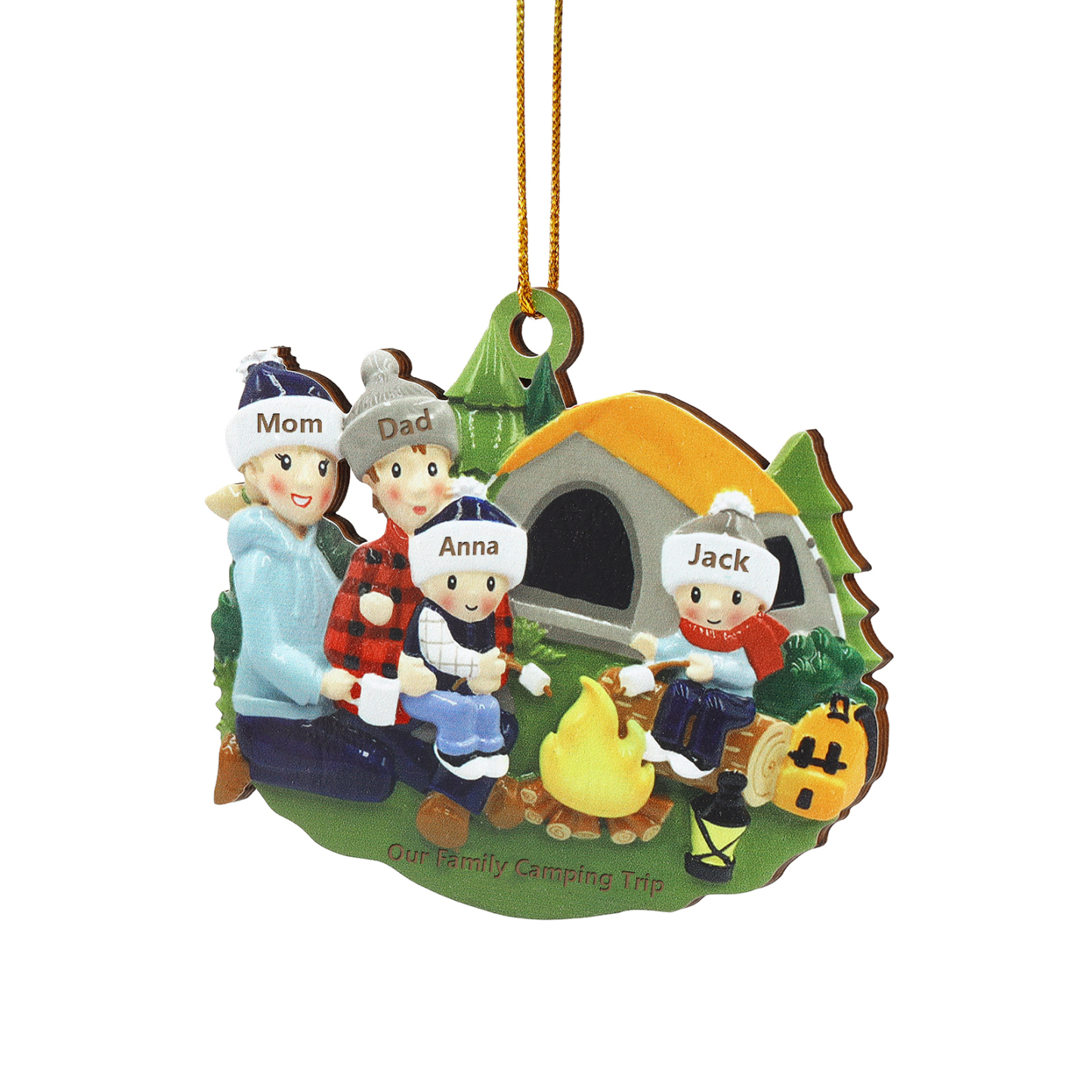 Personalised Wooden Camping Family Christmas Ornament with 4 Names Parents with 2 Kids-Jessemade AU