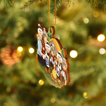 Personalised Wooden Camping Family Christmas Ornament with 6 Names Parents with 4 Kids-Jessemade AU