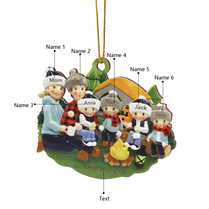 Personalised Wooden Camping Family Christmas Ornament with 6 Names Parents with 4 Kids-Jessemade AU