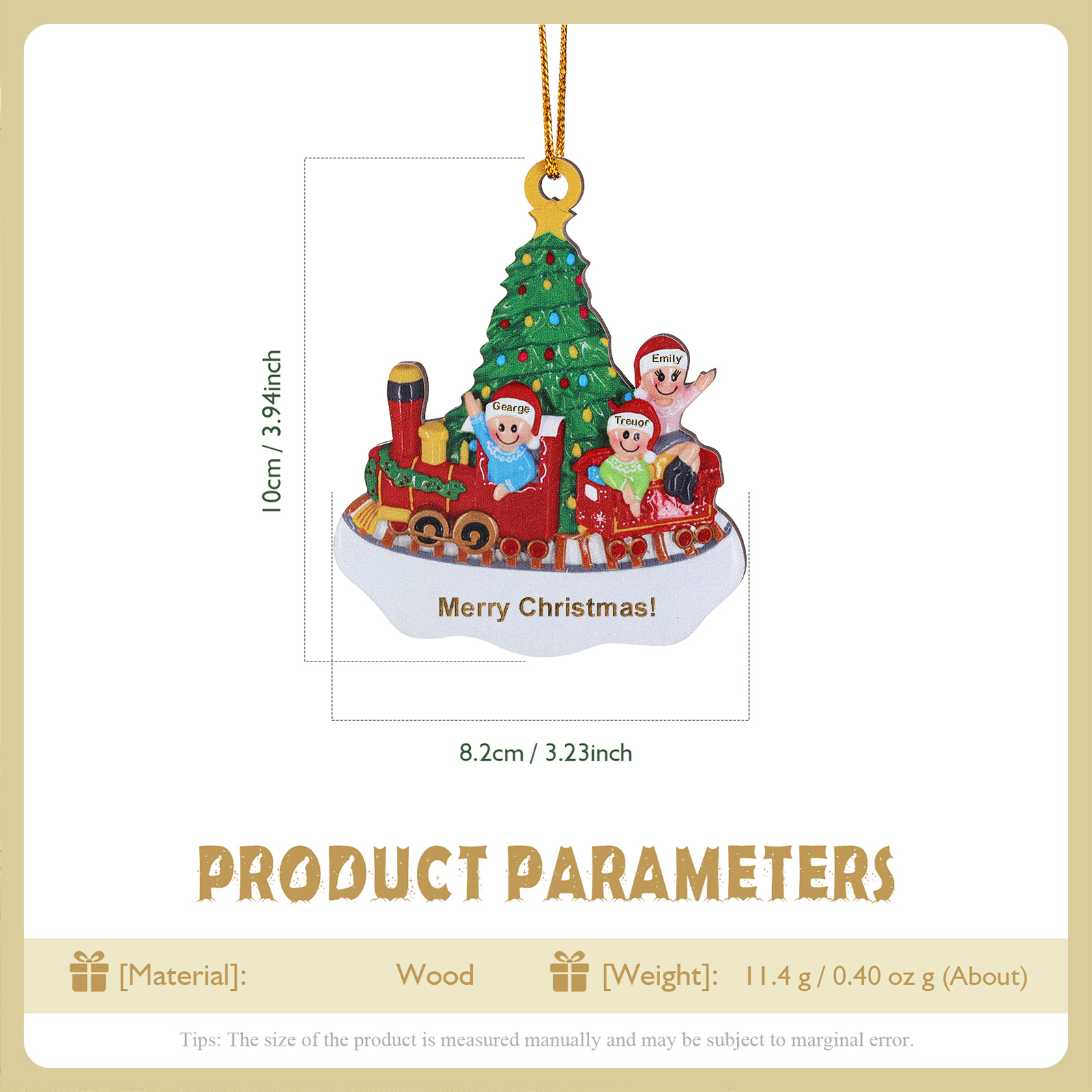 Personalised Wooden Family Christmas Ornament with Custom 3-4 Names Train and Christmas Tree Ornament-Jessemade AU