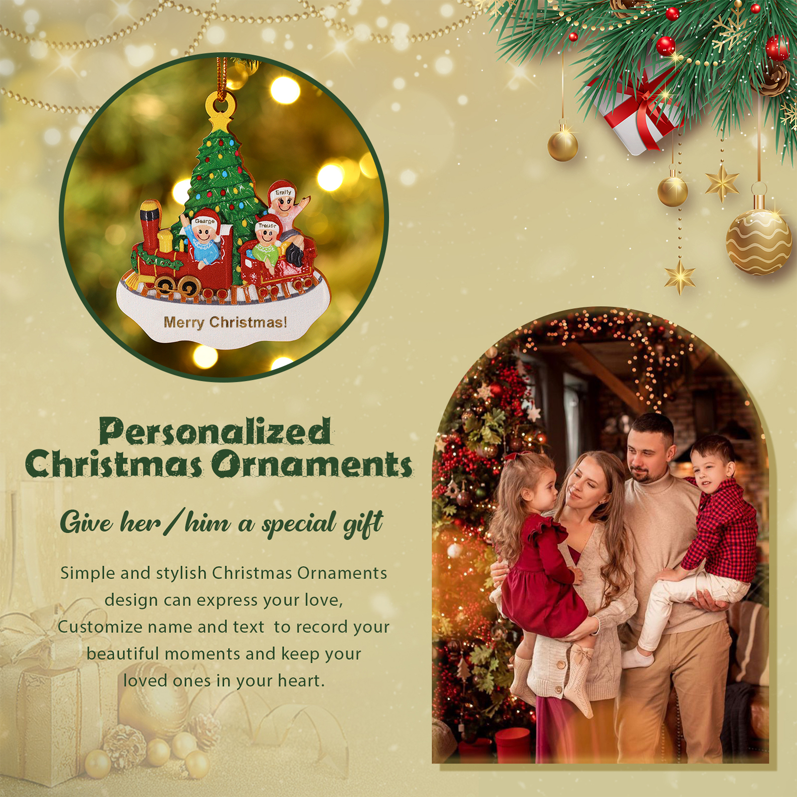 Personalised Wooden Family Christmas Ornament with Custom 3-4 Names Train and Christmas Tree Ornament-Jessemade AU