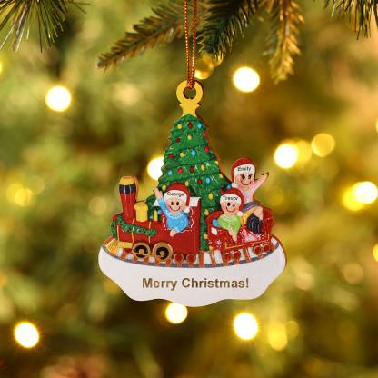 Personalised Wooden Family Christmas Ornament with Custom 3-4 Names Train and Christmas Tree Ornament-Jessemade AU