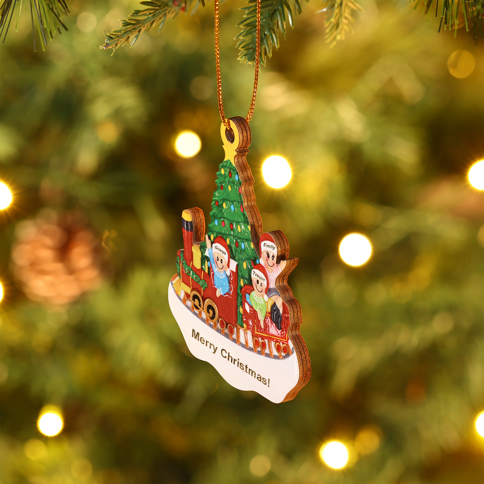 Personalised Wooden Family Christmas Ornament with Custom 3-4 Names Train and Christmas Tree Ornament-Jessemade AU