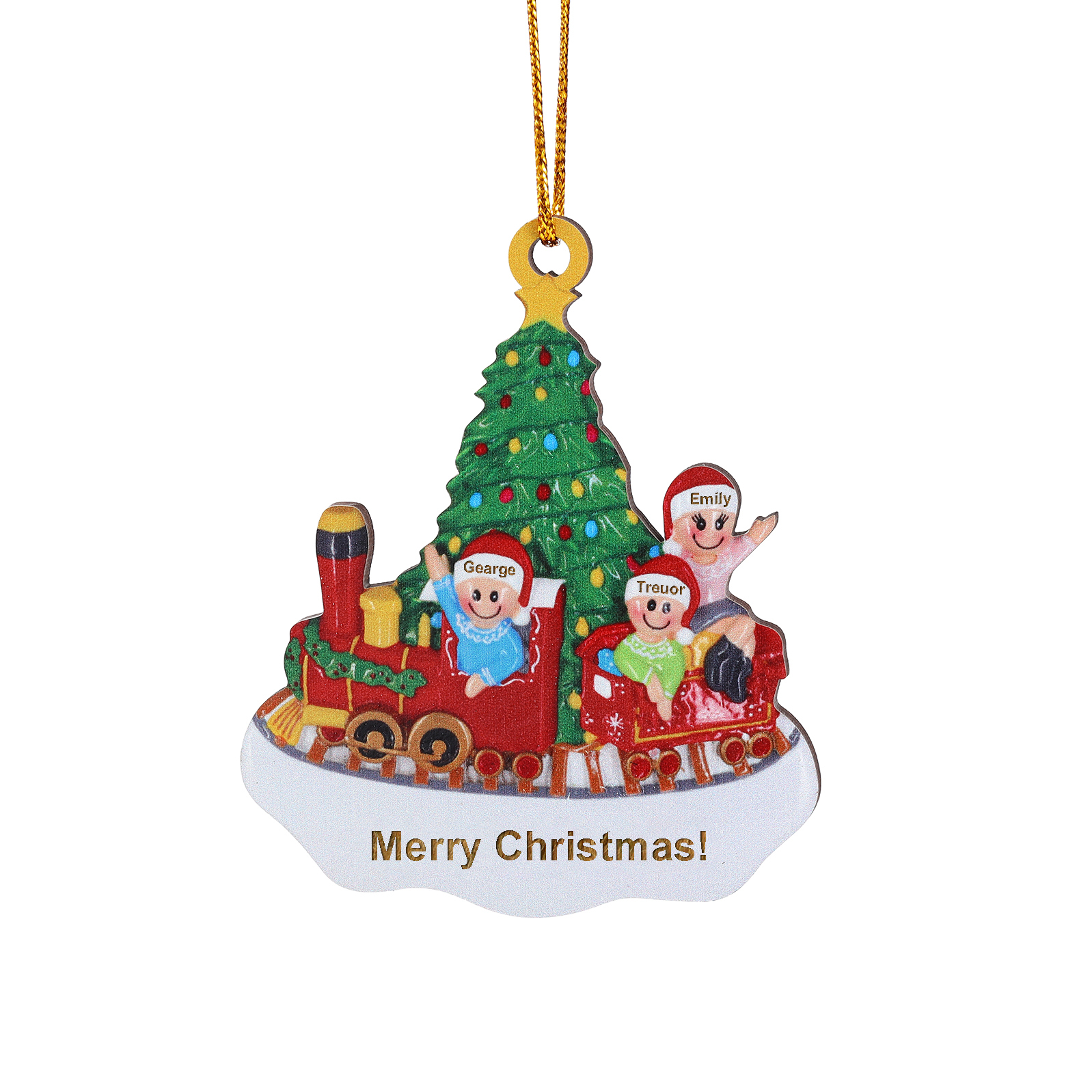 Personalised Wooden Family Christmas Ornament with Custom 3-4 Names Train and Christmas Tree Ornament-Jessemade AU