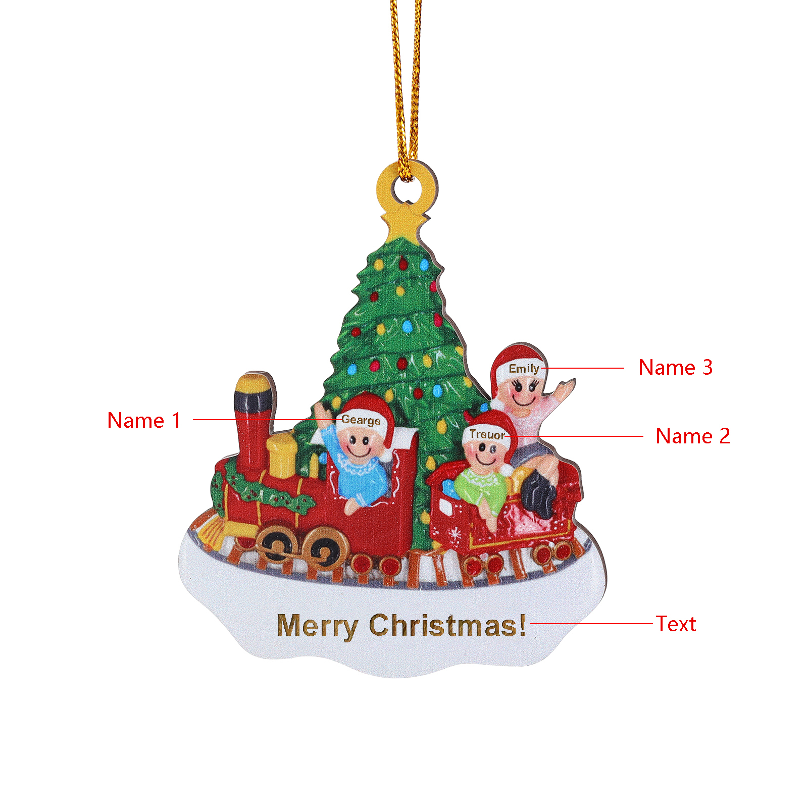 Personalised Wooden Family Christmas Ornament with Custom 3-4 Names Train and Christmas Tree Ornament-Jessemade AU