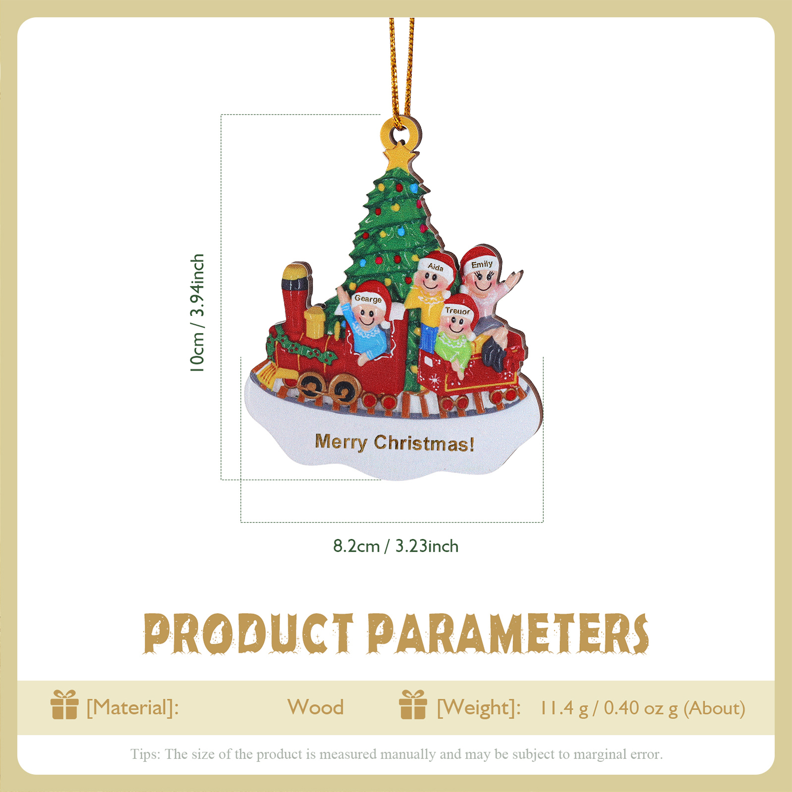 Personalised Wooden Family Christmas Ornament with Custom 3-4 Names Train and Christmas Tree Ornament-Jessemade AU