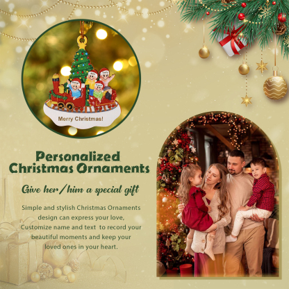 Personalised Wooden Family Christmas Ornament with Custom 3-4 Names Train and Christmas Tree Ornament-Jessemade AU