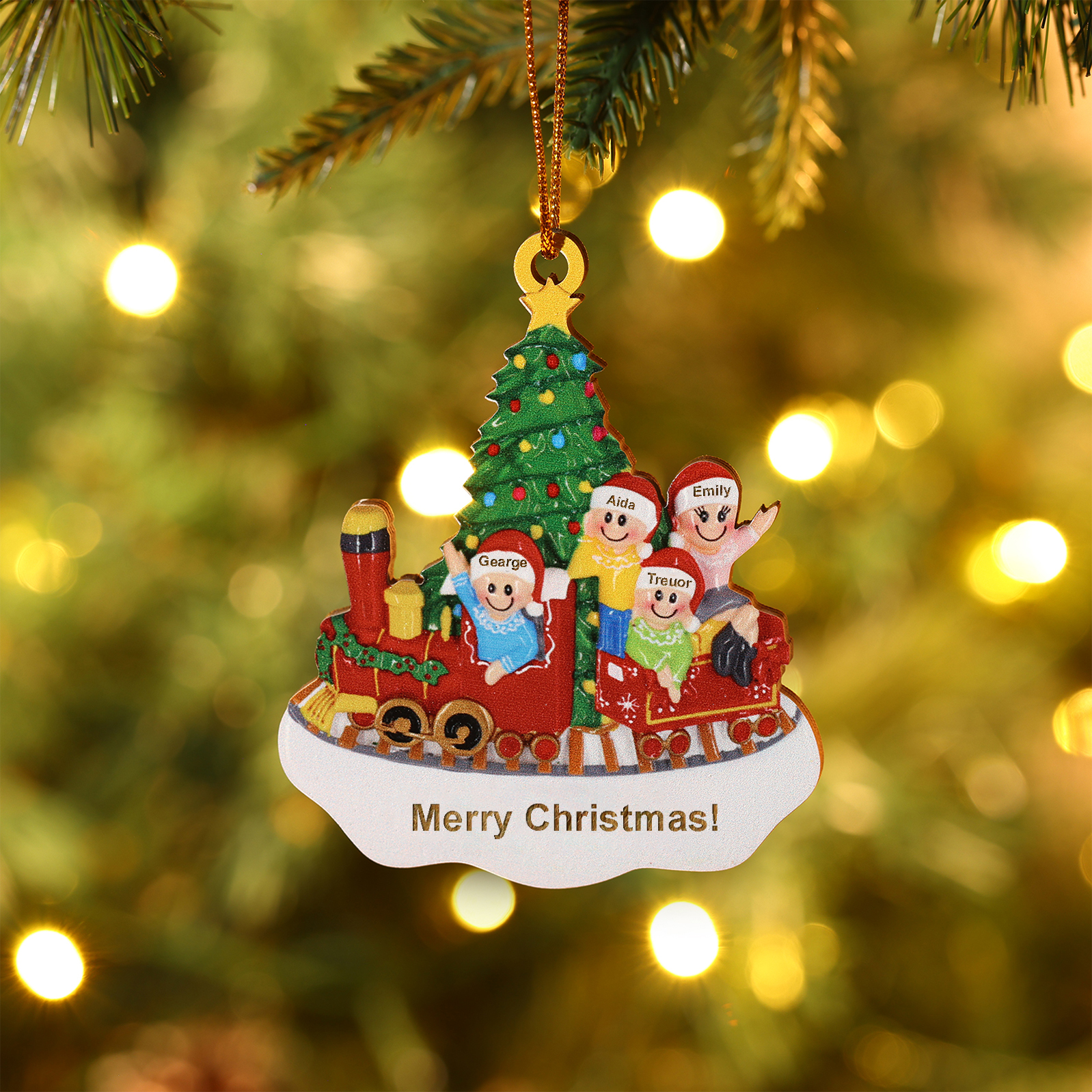 Personalised Wooden Family Christmas Ornament with Custom 3-4 Names Train and Christmas Tree Ornament-Jessemade AU