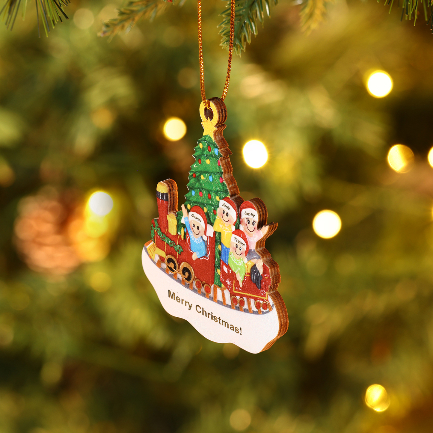 Personalised Wooden Family Christmas Ornament with Custom 3-4 Names Train and Christmas Tree Ornament-Jessemade AU