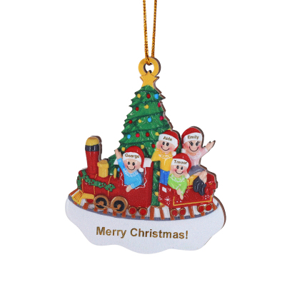 Personalised Wooden Family Christmas Ornament with Custom 3-4 Names Train and Christmas Tree Ornament-Jessemade AU