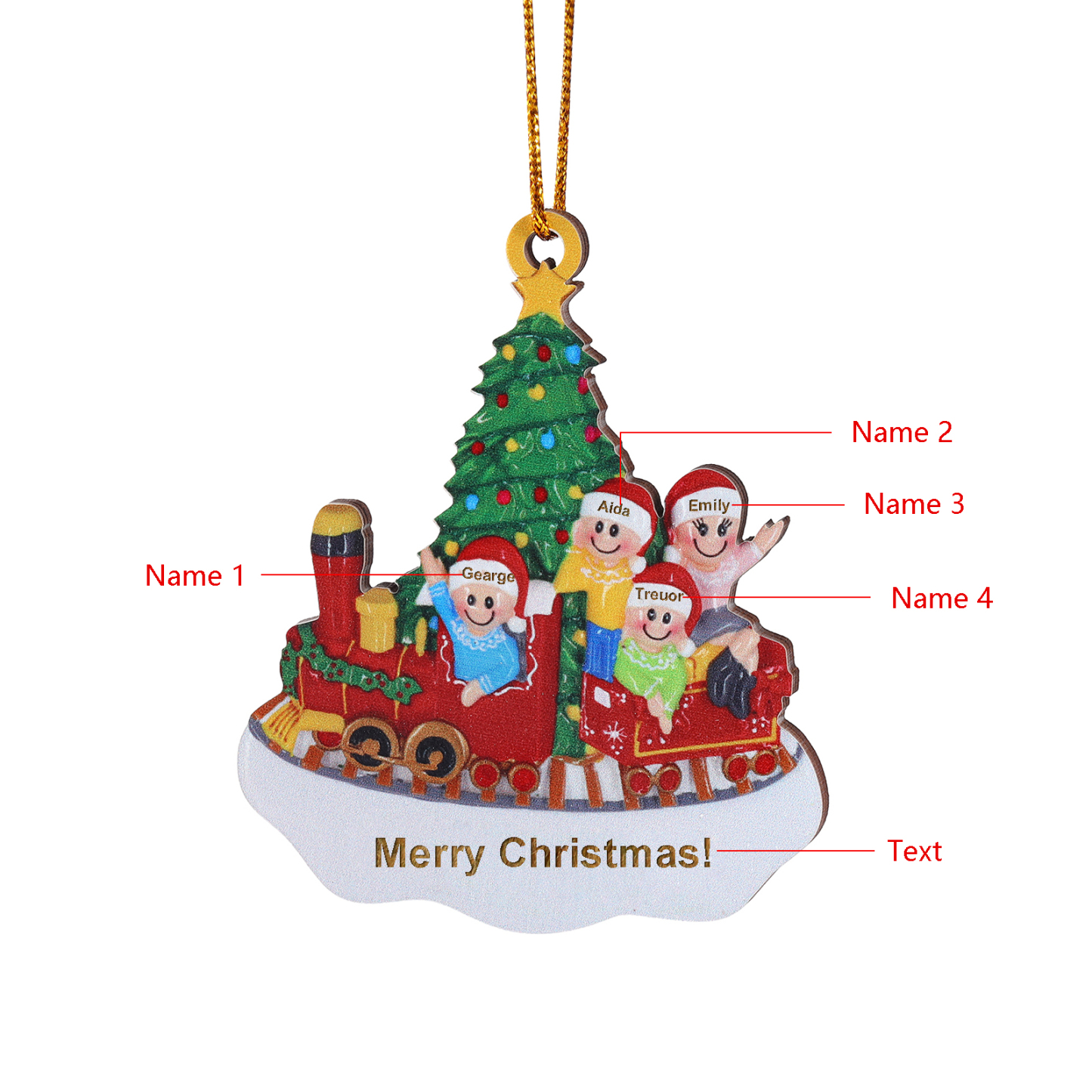 Personalised Wooden Family Christmas Ornament with Custom 3-4 Names Train and Christmas Tree Ornament-Jessemade AU