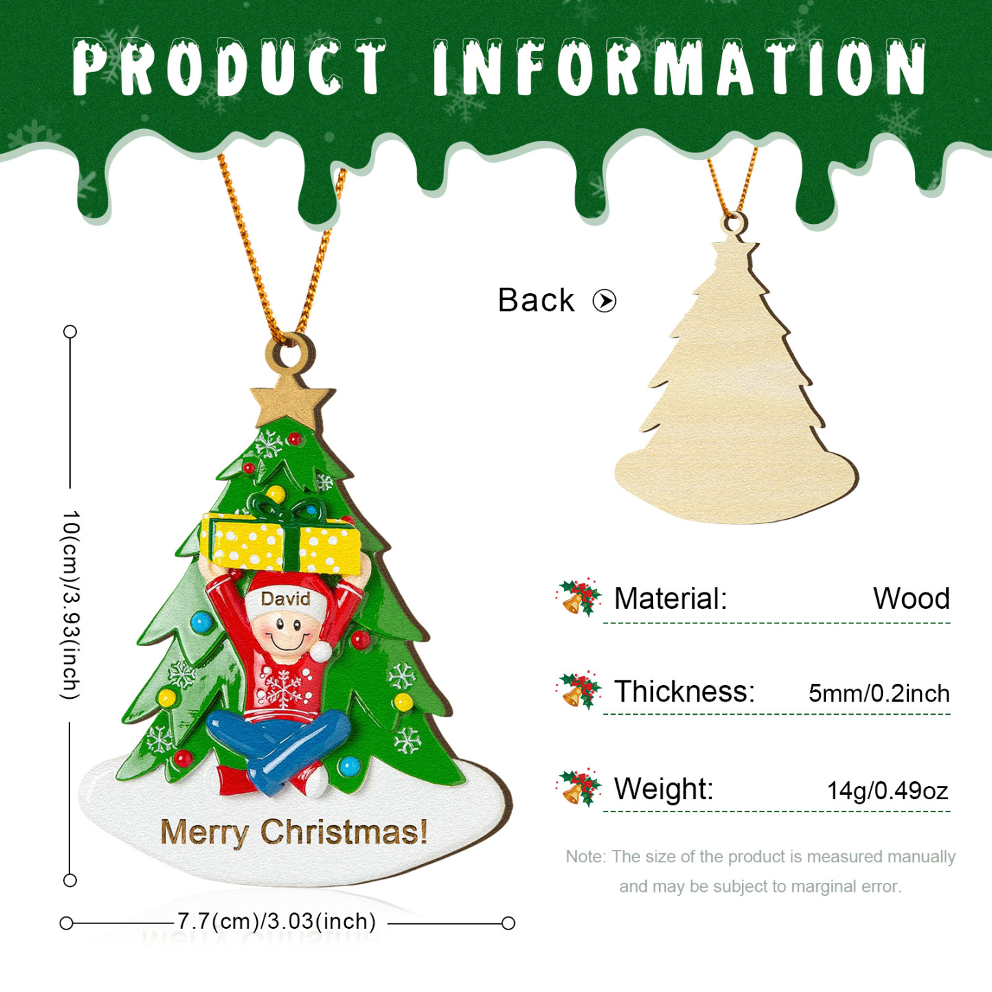 Personalised Wood Ornament Christmas Tree with Presents Ornament Custom 1 Family Name Gift-Jessemade AU