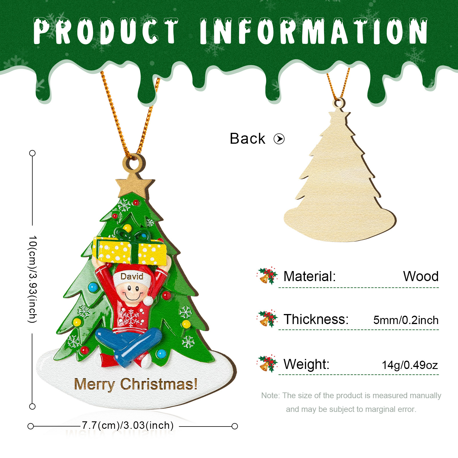 Personalised Wood Ornament Christmas Tree with Presents Ornament Custom 1 Family Name Gift-Jessemade AU