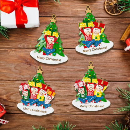 Personalised Wood Ornament Christmas Tree with Presents Ornament Custom 2 Family Name Gift-Jessemade AU