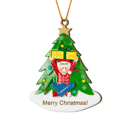 Personalised Wood Ornament Christmas Tree with Presents Ornament Custom 1 Family Name Gift-Jessemade AU