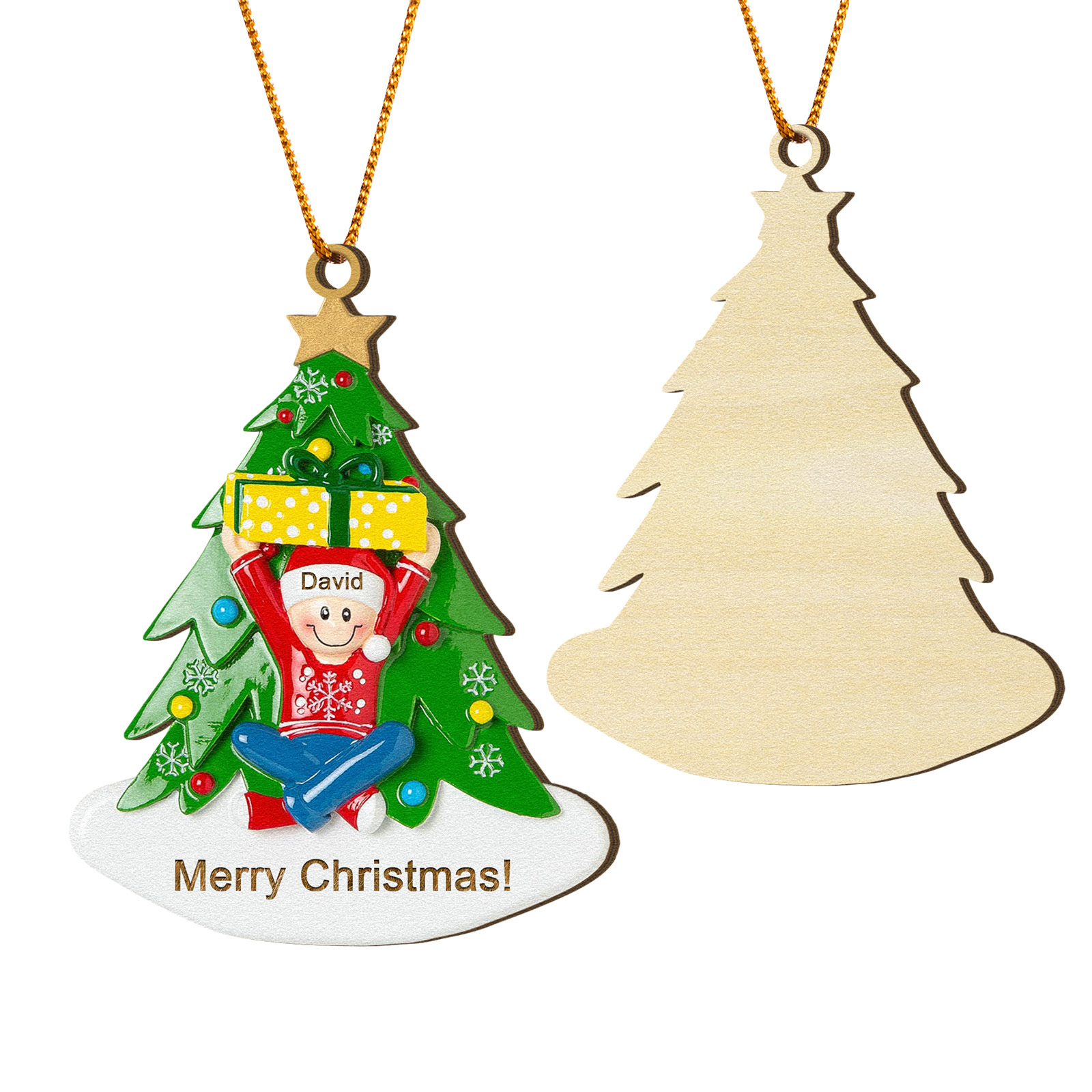 Personalised Wood Ornament Christmas Tree with Presents Ornament Custom 1 Family Name Gift-Jessemade AU