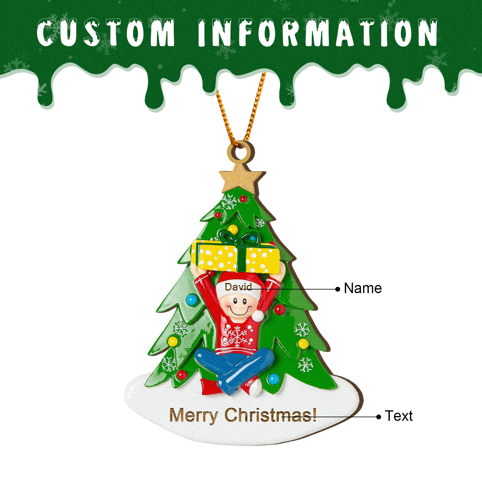 Personalised Wood Ornament Christmas Tree with Presents Ornament Custom 1 Family Name Gift-Jessemade AU