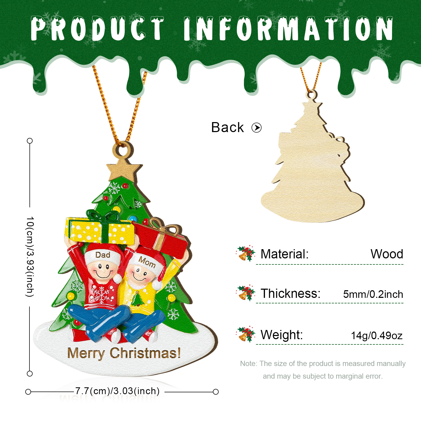 Personalised Wood Ornament Christmas Tree with Presents Ornament Custom 2 Family Name Gift-Jessemade AU