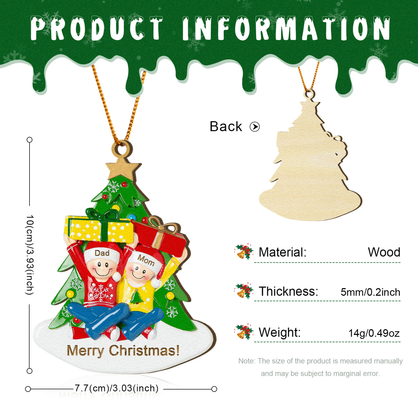 Personalised Wood Ornament Christmas Tree with Presents Ornament Custom 2 Family Name Gift-Jessemade AU