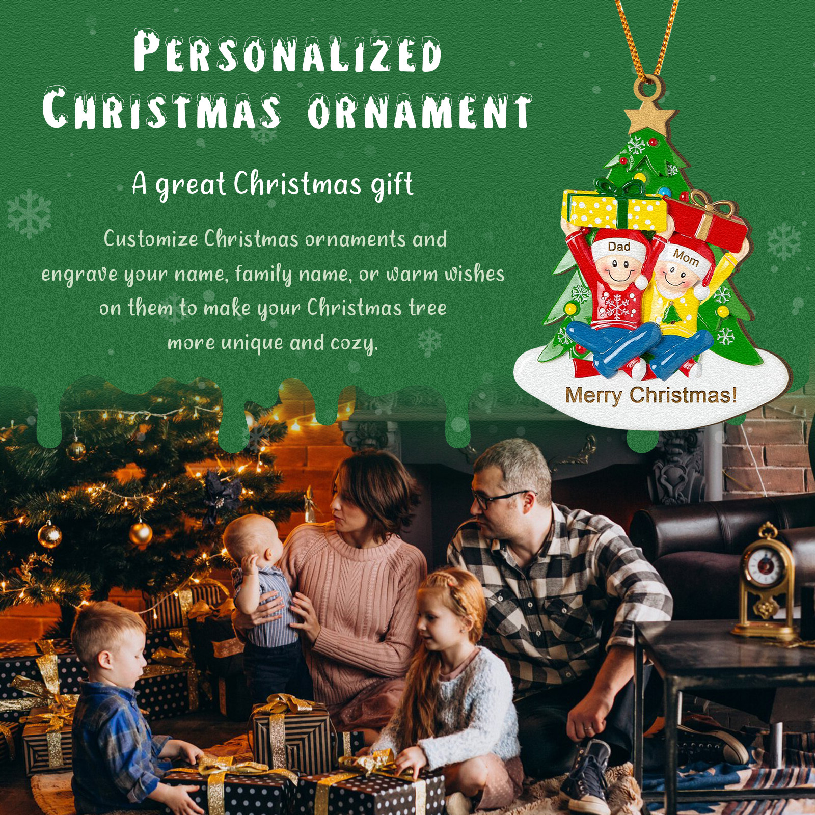 Personalised Wood Ornament Christmas Tree with Presents Ornament Custom 2 Family Name Gift-Jessemade AU