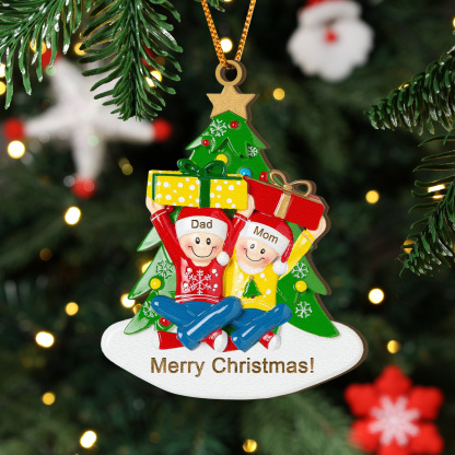 Personalised Wood Ornament Christmas Tree with Presents Ornament Custom 2 Family Name Gift-Jessemade AU