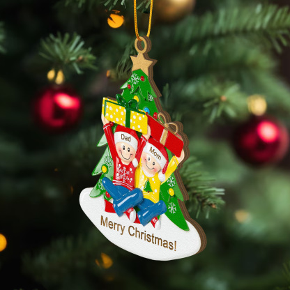 Personalised Wood Ornament Christmas Tree with Presents Ornament Custom 2 Family Name Gift-Jessemade AU