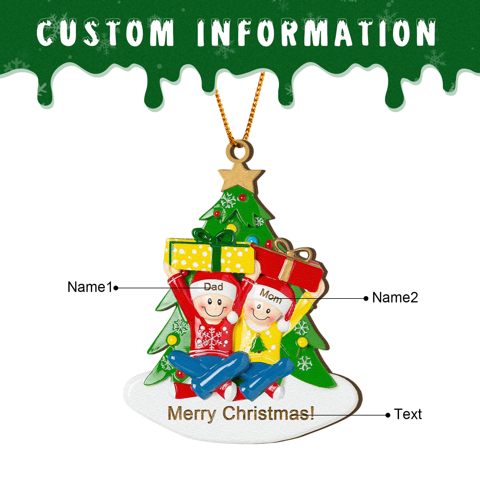 Personalised Wood Ornament Christmas Tree with Presents Ornament Custom 2 Family Name Gift-Jessemade AU