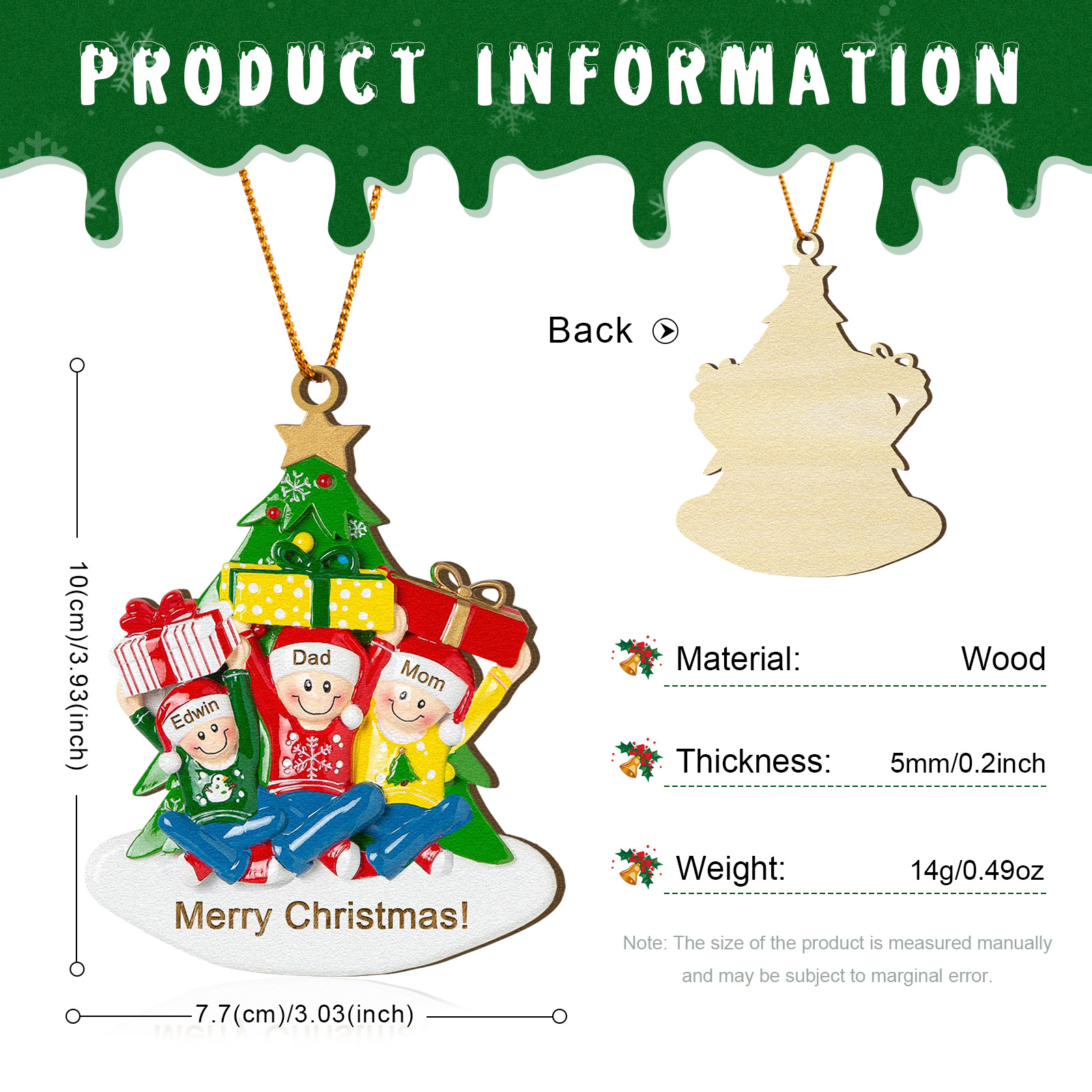 Personalised Wood Ornament Christmas Tree with Presents Ornament Custom 3 Family Name Gift-Jessemade AU