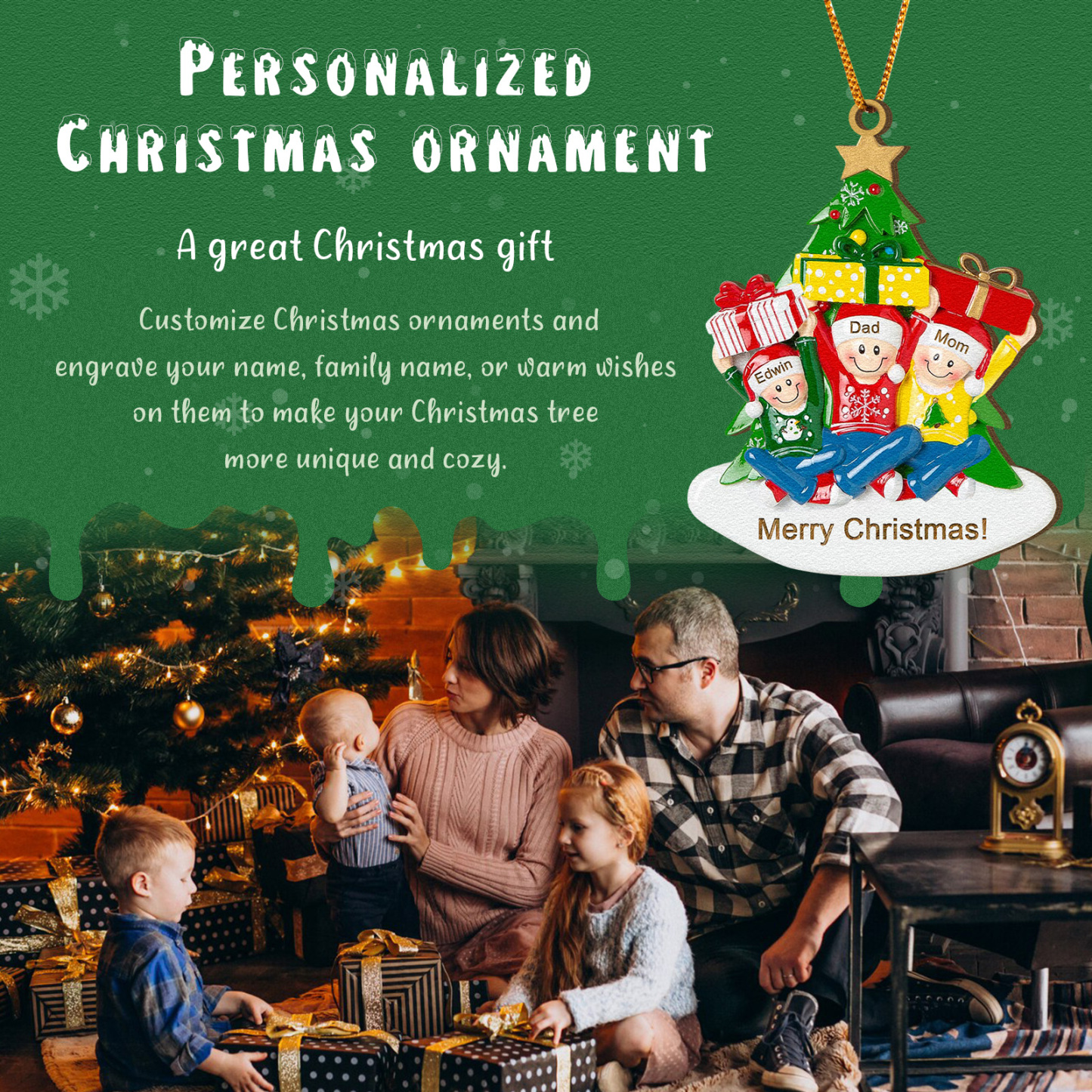 Personalised Wood Ornament Christmas Tree with Presents Ornament Custom 3 Family Name Gift-Jessemade AU