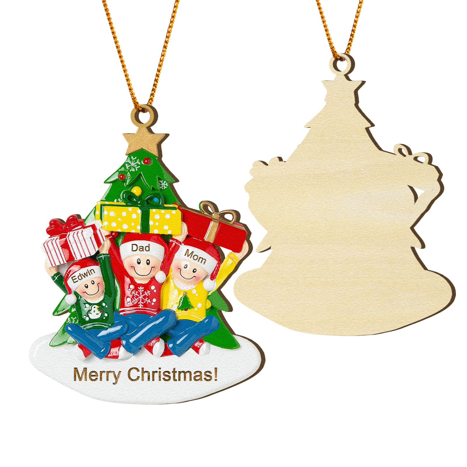 Personalised Wood Ornament Christmas Tree with Presents Ornament Custom 3 Family Name Gift-Jessemade AU