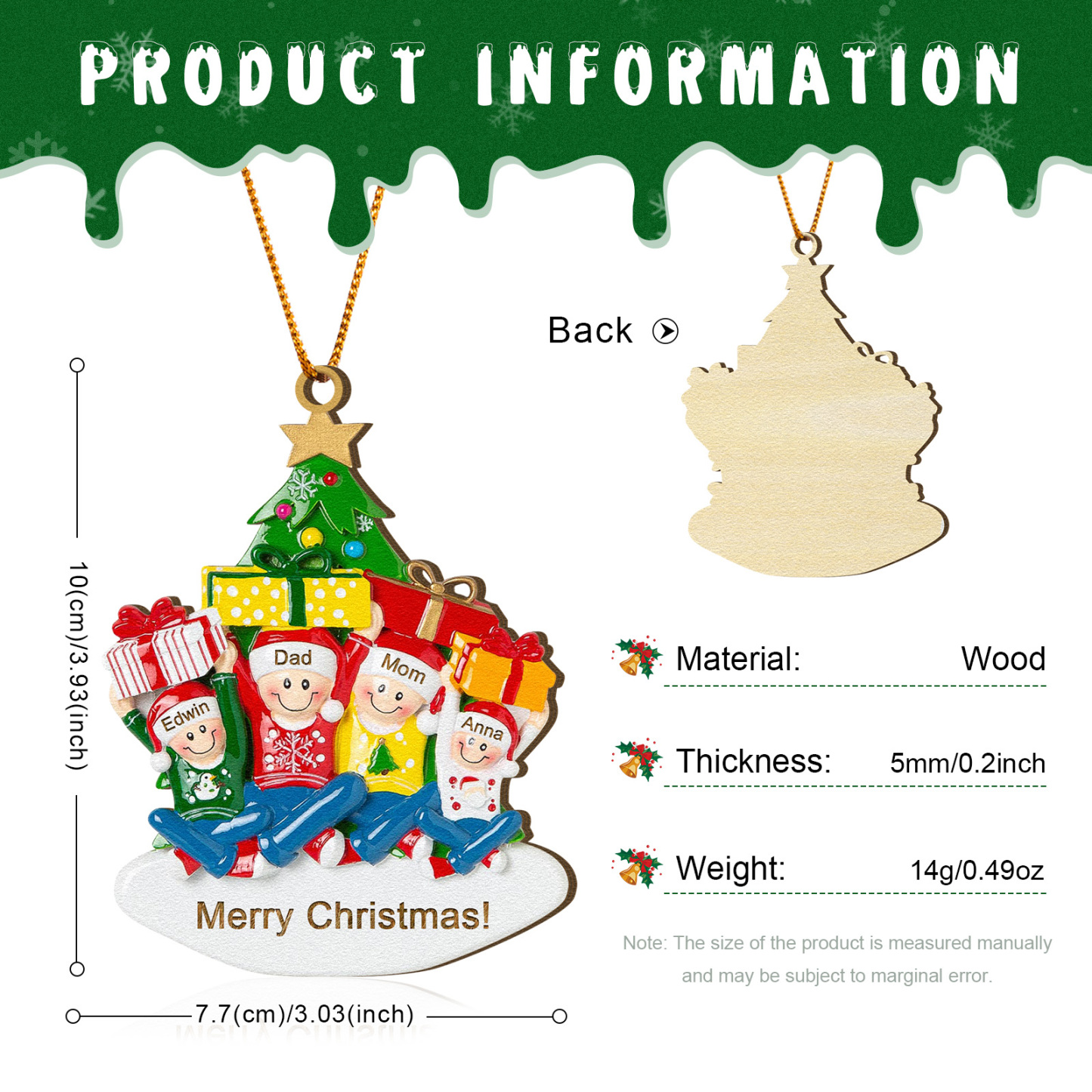 Personalised Wood Ornament Christmas Tree with Presents Ornament Custom 4 Family Name Gift-Jessemade AU