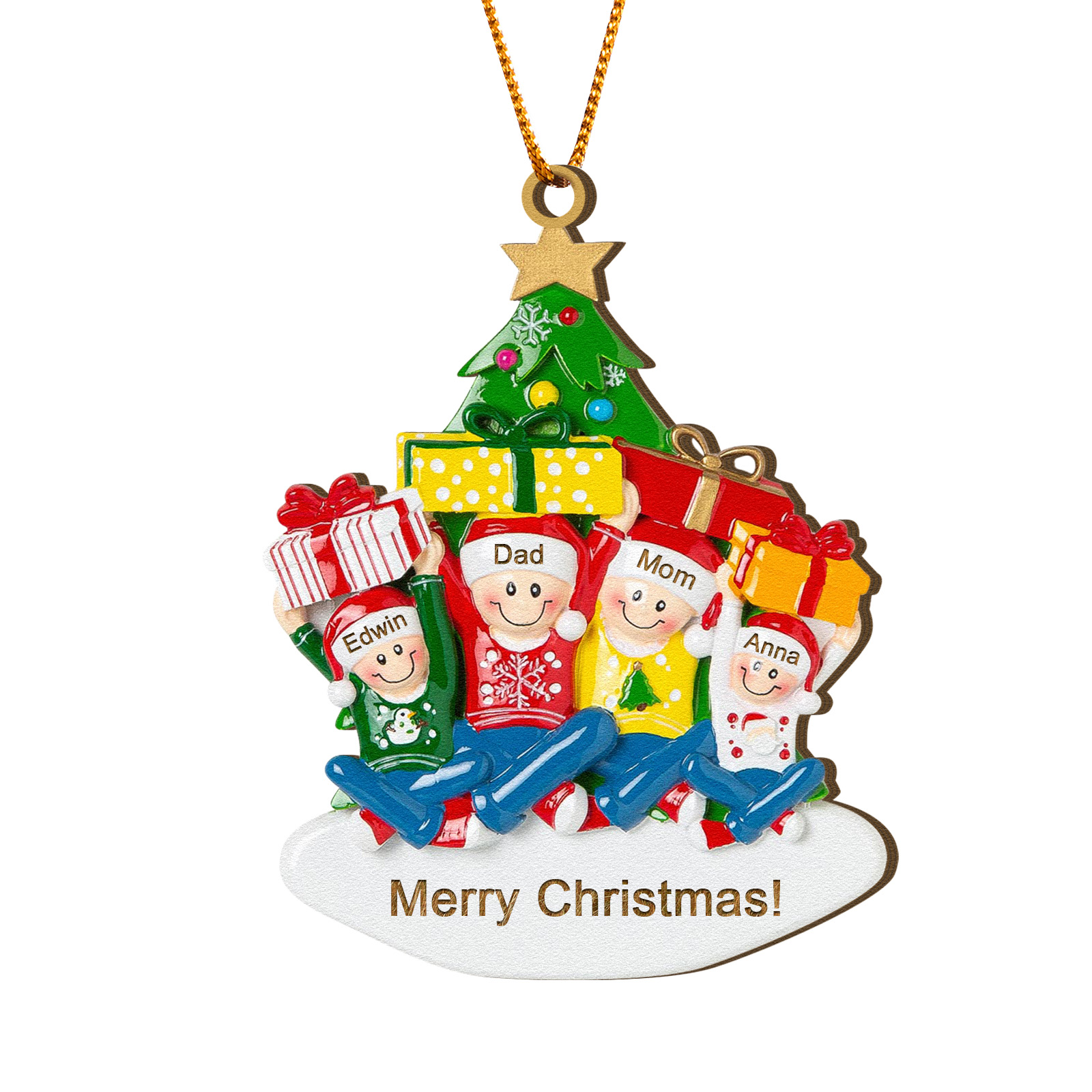 Personalised Wood Ornament Christmas Tree with Presents Ornament Custom 4 Family Name Gift-Jessemade AU