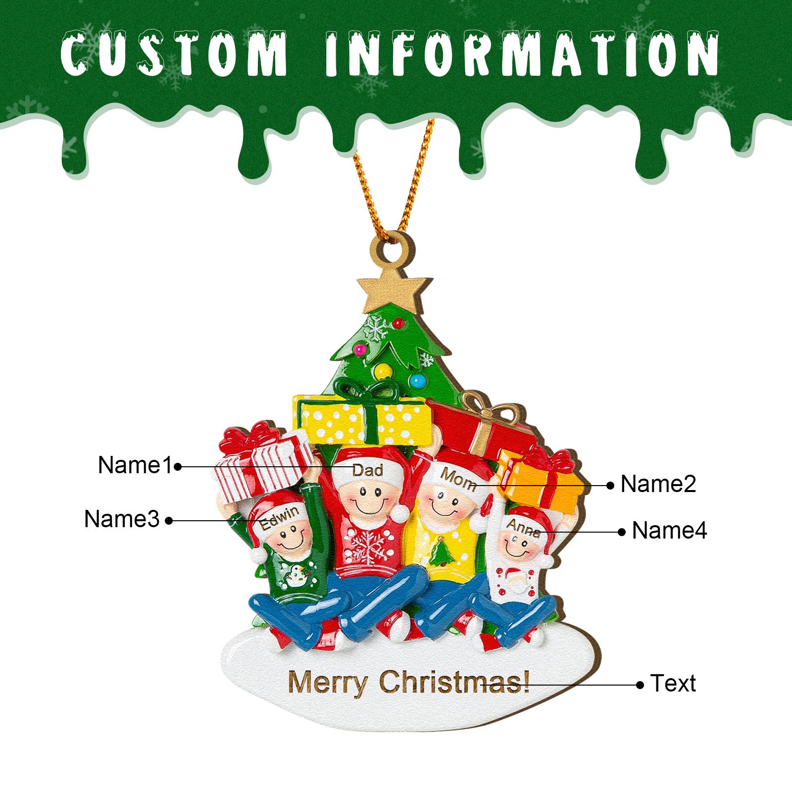 Personalised Wood Ornament Christmas Tree with Presents Ornament Custom 4 Family Name Gift-Jessemade AU