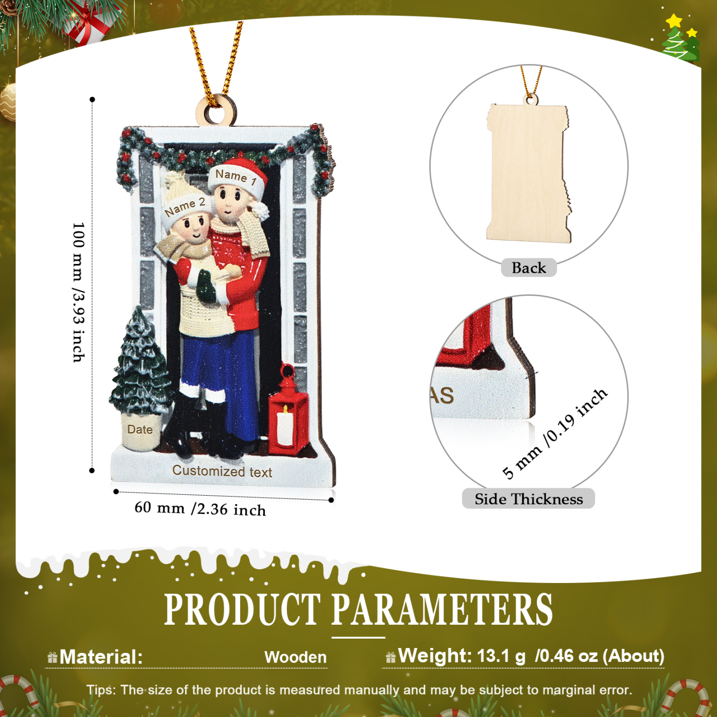 Personalized Family Ornament with Pet Dog Custom with 2 Names Christmas Gift 2024-Jessemade AU