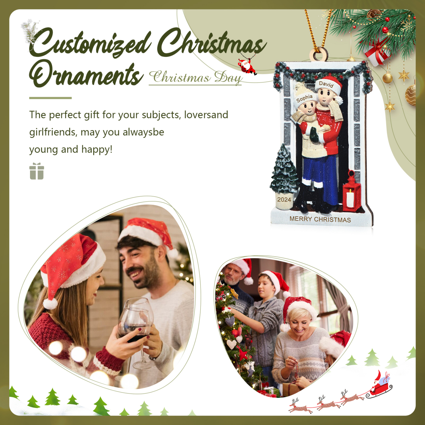 Personalized Family Ornament with Pet Dog Custom with 2 Names Christmas Gift 2024-Jessemade AU