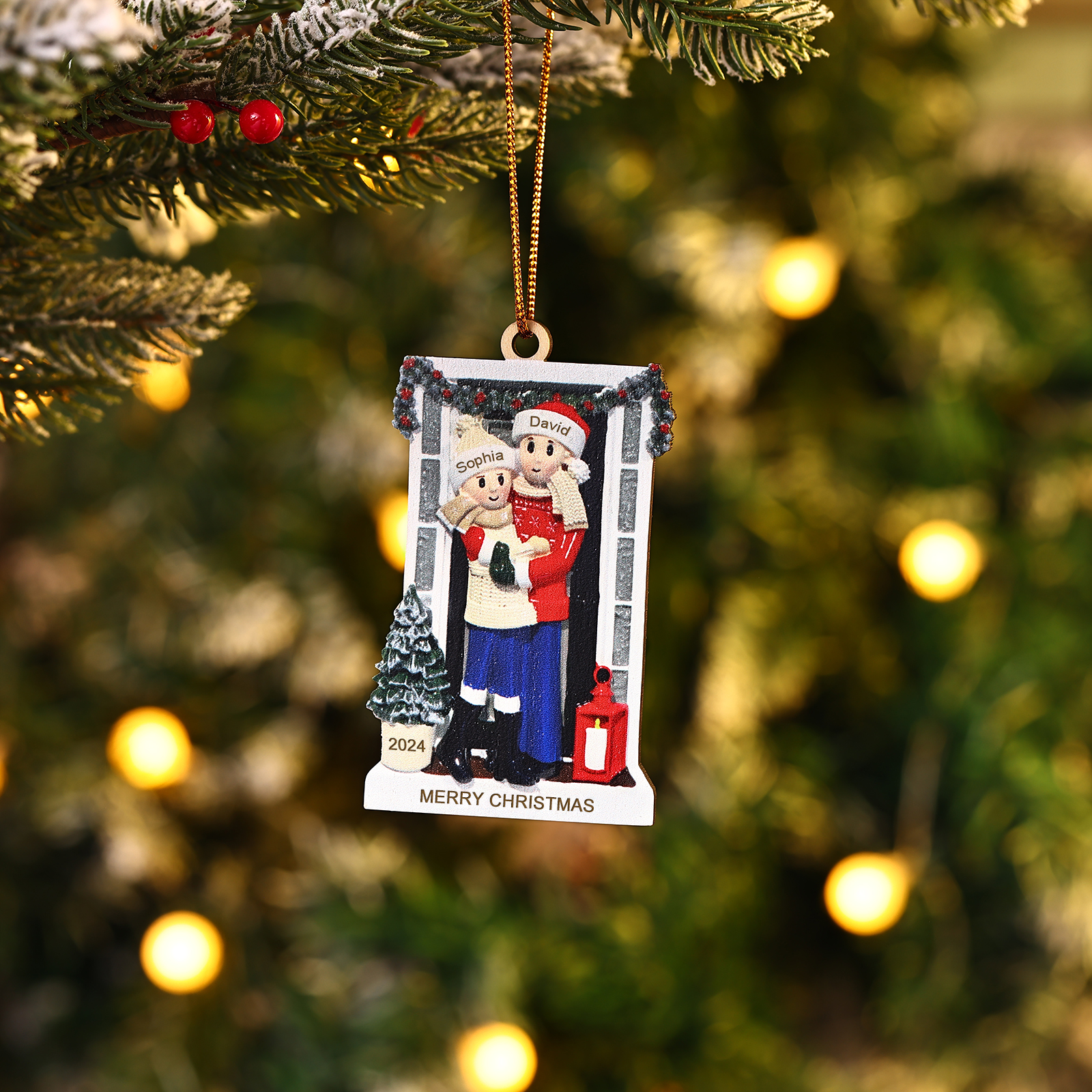 Personalized Family Ornament with Pet Dog Custom with 2 Names Christmas Gift 2024